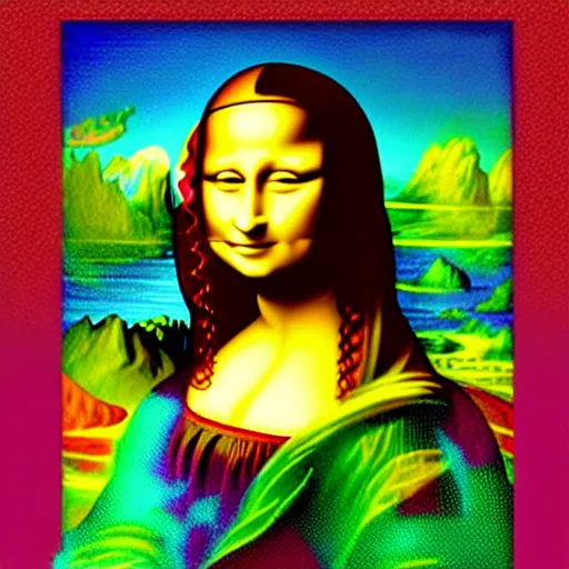 Image similar to mona lisa painted by lisa frank