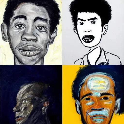 Image similar to an oil painting by basquiat, by kentaro miura, by willy vandersteen, by george w bush, detailed, portrait