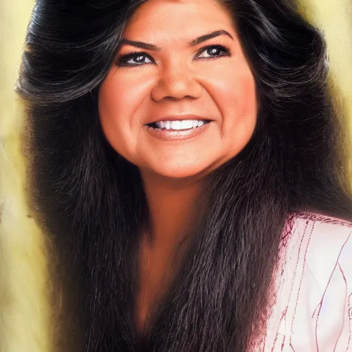 Prompt: george lopez pentecostal long hair traditional female conservative clothes face of george lopez brown hair