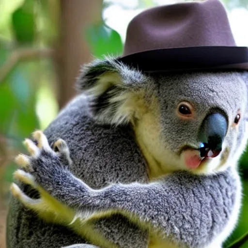 Prompt: koala wearing a fedora