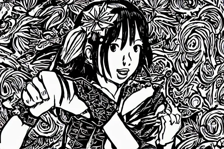 Prompt: woodcut of Nico Yazawa from love live, highly detailed