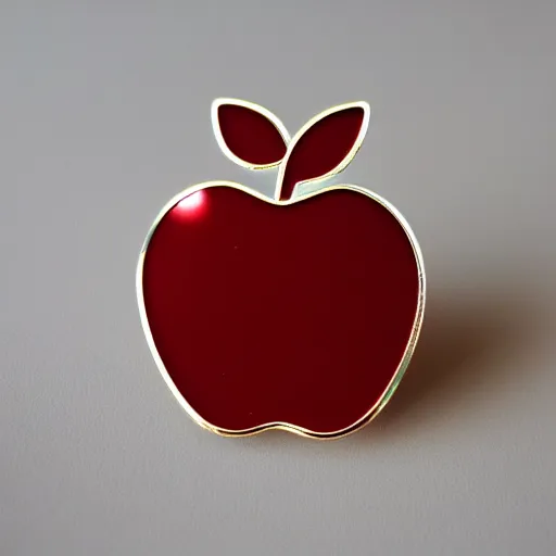 Prompt: vintage minimalistic clean red appel with a piece bited of it enamel pin