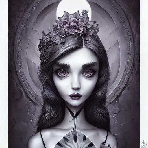 Prompt: Lofi portrait, Pixar style by Joe Fenton and Stanley Artgerm and Tom Bagshaw and Tim Burton, side glance