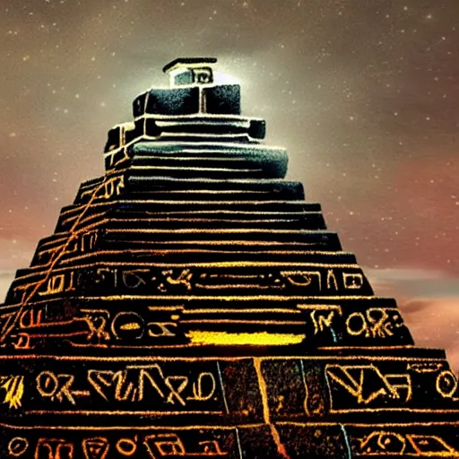 Prompt: a hyper realistic picture of a cyberpunk mayan pyramid with multiple lights coming out of it -n 10