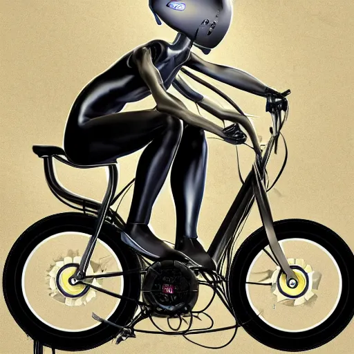 Image similar to humanoid on futuristic single wheel bicycle artstation not detailed unreal