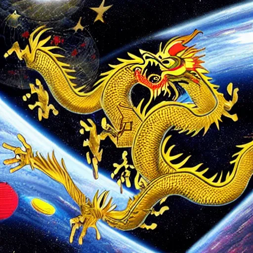 Image similar to chinese dragon in space, surreal