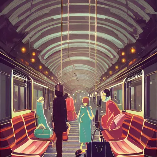 Image similar to paris subway life, by ( victo ngai ), ( ( studio muti ) ), malika favre, ( rhads ), makoto shinkai