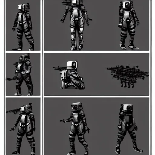 Prompt: Astronaut character sheet from Death Stranding by Yoji Shinkawa