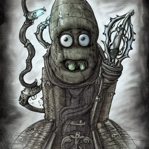 Image similar to squidward as a dark souls boss by H.R. Giger