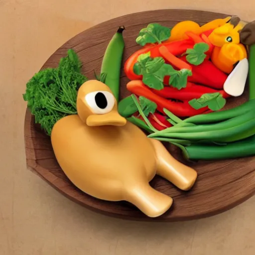 Image similar to beaver and duck, vegetables