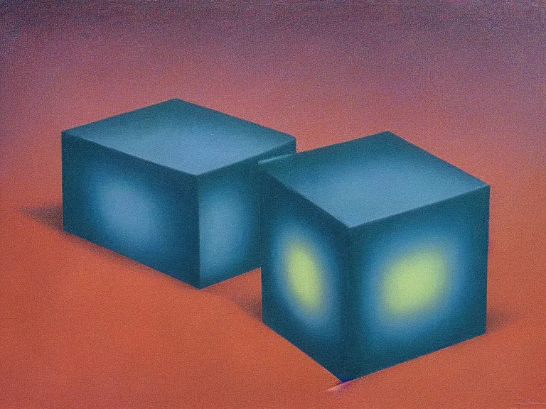 Image similar to tesseract painting by rene magritte, high detail, high resolution