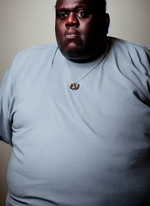 Image similar to DSLR photo portrait still of 50 year old age 50 Notorious BIG at age 50!!!, 85mm f1.8