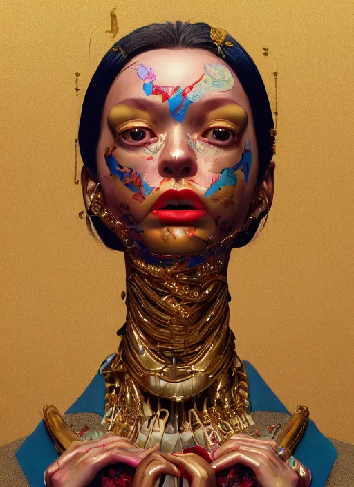 Image similar to gold skin :: by Martine Johanna and Simon Stålenhag and Chie Yoshii and wlop and Guillermo del toro :: ornate, dynamic, particulate, rich colors, elegant, centered, artstation, smooth, sharp focus, octane render, 3d