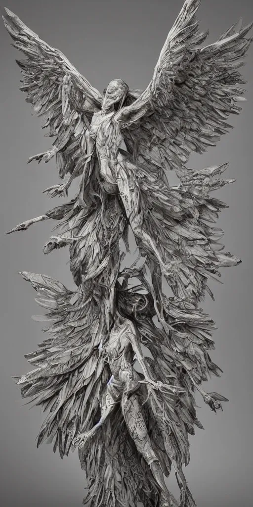 Image similar to inside of bird angel anatomy, highly detailed sculpture, anatomical, ommatidia, post - processing, intricate detailed, dom qwek, darren bartley, james jean