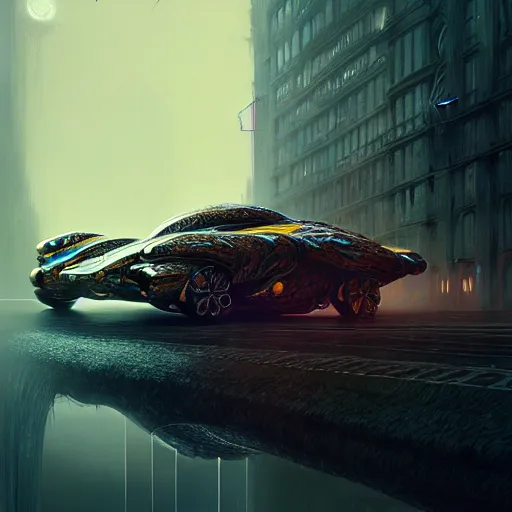 Image similar to cyborg supercar slick, animal : by michal karcz, daniel merriam, victo ngai and guillermo del toro : ornate, dynamic, particulate, intricate, elegant, highly detailed, centered, artstation, smooth, sharp focus, octane render