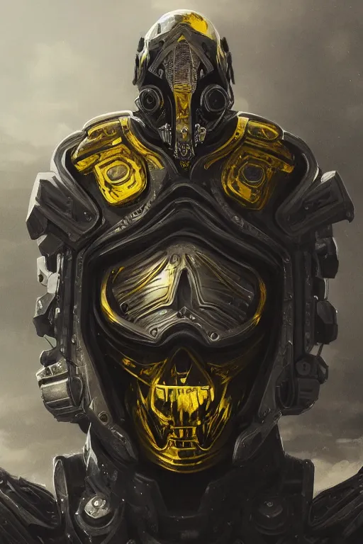 Prompt: ultra realist and ultra intricate detailed soft painting of a beautiful sci-fi armored male, helmet with holographic yellow skull over face, symmetry features, sensual gloomy style, volumetric clouds, cyberpunk burning building background, artstation, unreal render, depth of field