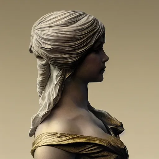 Prompt: beautiful lifelike award winning marble bust statue chloe ’ s grace moretz trending on art station artgerm greg rutkowski alphonse mucha museum quality cinematic atmospheric