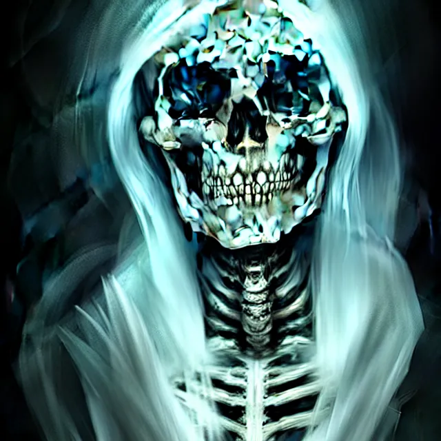 Prompt: photo of a translucent skeletal pirate ghost portrait in a grotto, photorealistic, dark, atmospheric lighting, painted, intricate, ultra detailed, well composed, best on artstation, cgsociety, epic, stunning, gorgeous, intricate detail, wow, masterpiece