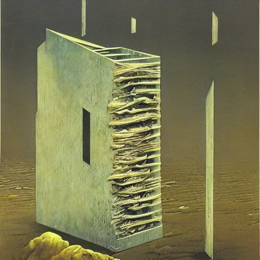 Prompt: long boxes falling out of space next to each other, zdzislaw beksinski