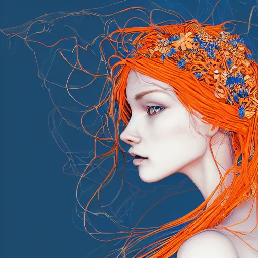 Prompt: the head of an incredibly beautiful and elegant young woman partially made of carrots and blueberries, an ultrafine detailed illustration by james jean, final fantasy, intricate linework, bright colors, behance contest winner, vanitas, angular, altermodern, unreal engine 5 highly rendered, global illumination, radiant light, detailed and intricate environment