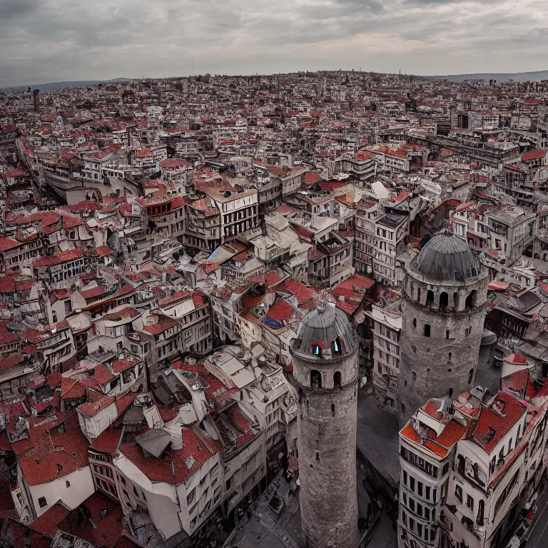 Image similar to a cinematic scene from the galata tower, solidity and eternity, lovecraft, dramatic lighting, ultra hd, hdr, 8 k