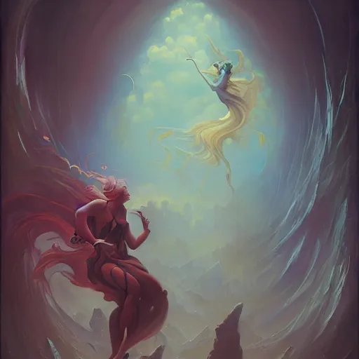 Prompt: a painting in the style of peter mohrbacher and in the style of jean delville.