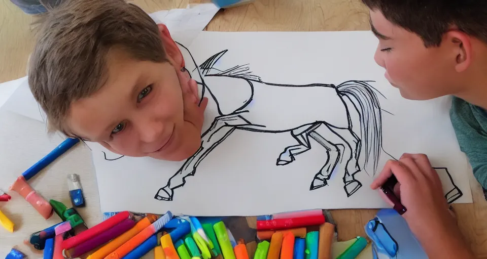 Prompt: kid drawing horse