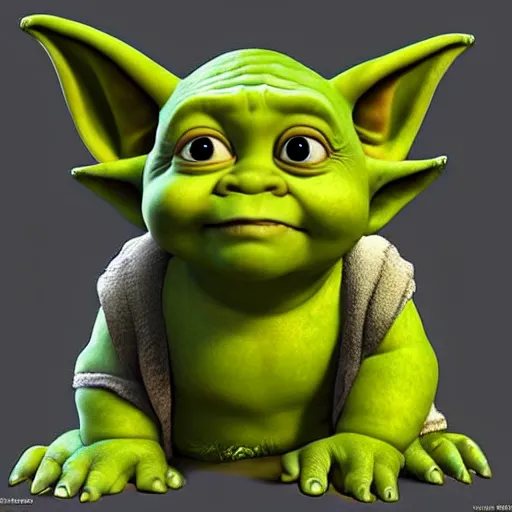 Prompt: Shrek and baby yoda morphed into one character