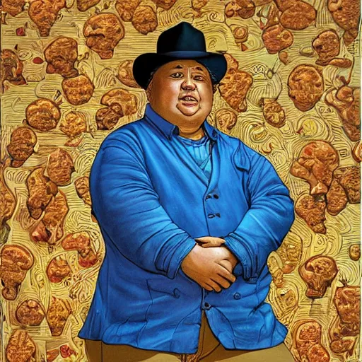 Prompt: yo mama is so fat when her blood type is ragu, rennaissance masters portrait, jean giraud portrait, intricate details