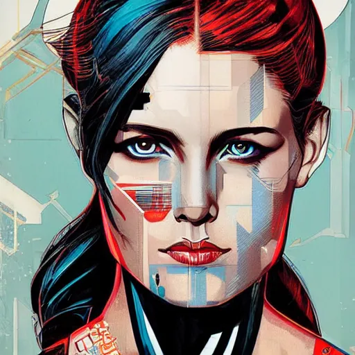 Image similar to portrait of a female android, by MARVEL comics and Sandra Chevrier