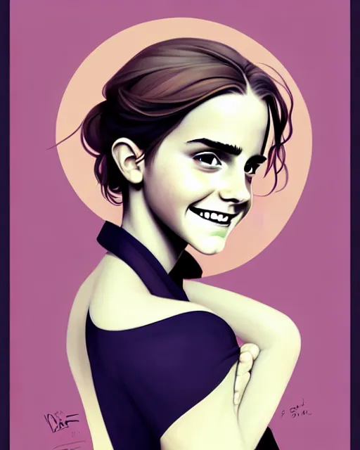 Image similar to beautiful full body Emma Watson smiling illustration by lois van baarle and loish and ross tran and rossdraws and sam yang and samdoesarts and artgerm and Cecil Beaton, Lee Miller, Irving Penn, David Bailey