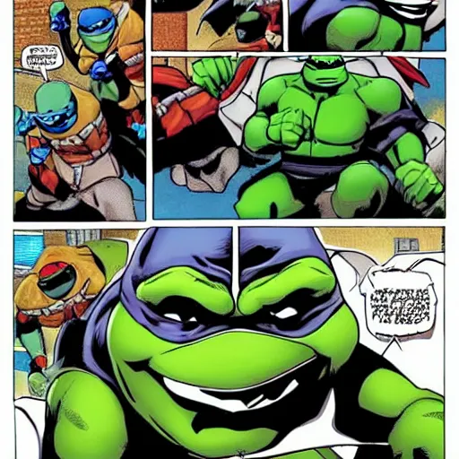 Image similar to ninja turtles fighting batman