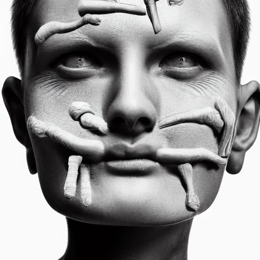 Image similar to human face without skin, nerves exposed, anatomically correct, 4k, bokeh, professional photography