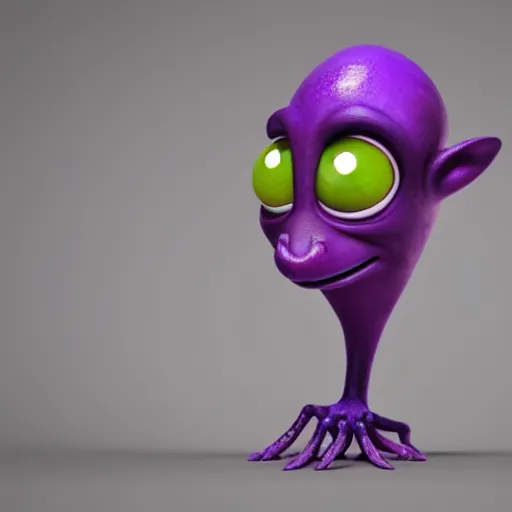 Image similar to full body portrait of cute purple alien crustacian creature with long nose and many eyes and many legs concept character art photo realistic detailed pixar 3d render