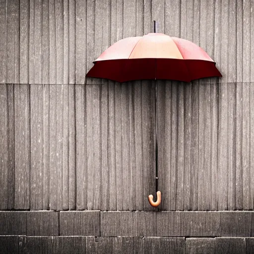 Image similar to a wooden umbrella leaning against your knee, raining, photo