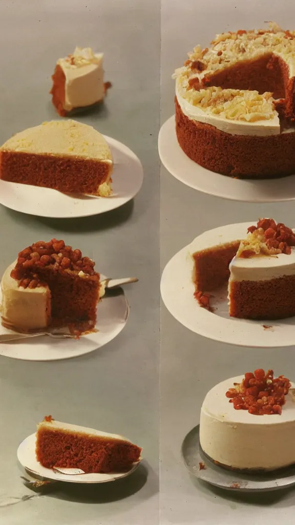 Image similar to 7 0 s food photography of an atom bomb shaped cake