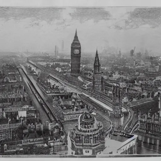 Prompt: old black and white photo of london, highly detailed