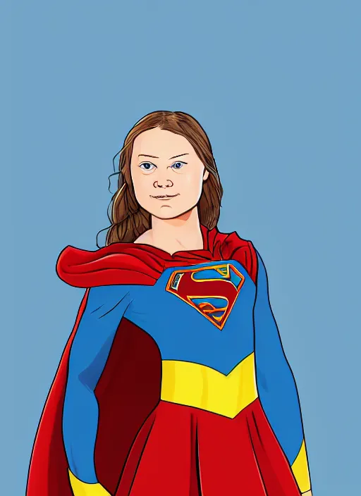 Image similar to greta thunberg as supergirl, detailed digital art, trending on Artstation