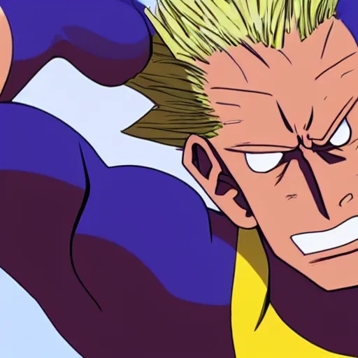 Prompt: strong man with beautiful style and balding head hero all might style