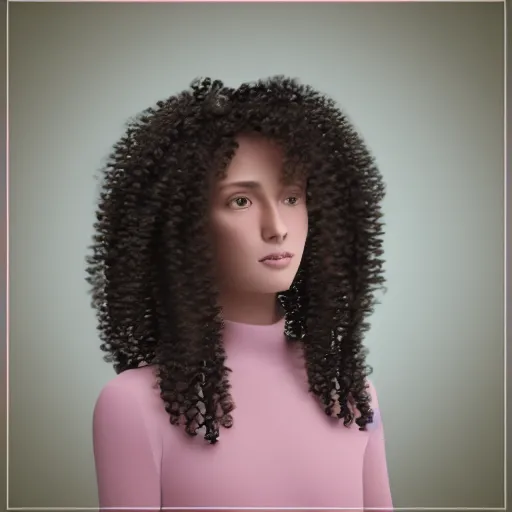 Image similar to a pink woman with long curly hair, realistic, 8k,