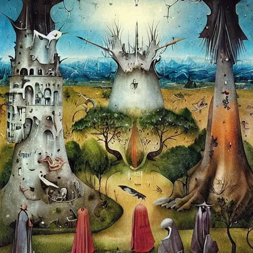 Prompt: hieronymous Bosch surreal landscape, artwork by Daniel Merriam,