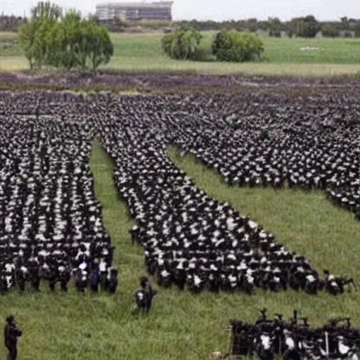 Prompt: thousands of Obama clones ready for war