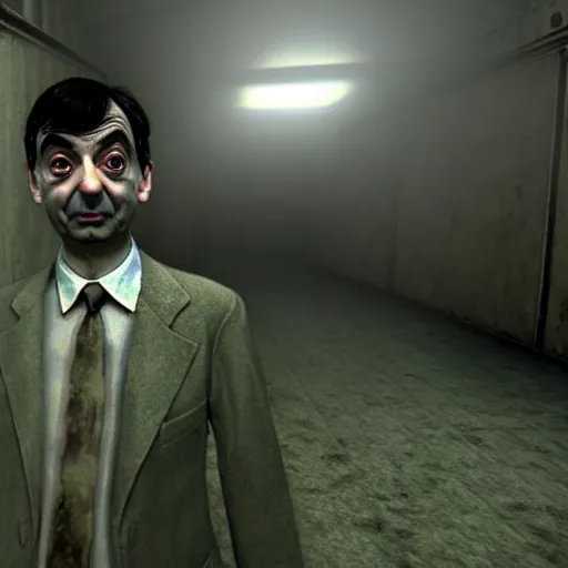 Image similar to mr. bean in silent hill. unreal engine, source engine, psx, playstation