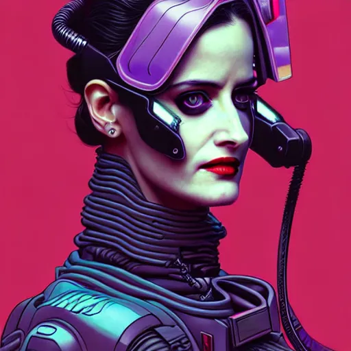 Image similar to portrait painting of a cyberpunk road warrior eva green, sharp focus, award - winning, trending on artstation, masterpiece, highly detailed, intricate. art by josan gonzales and moebius and deathburger