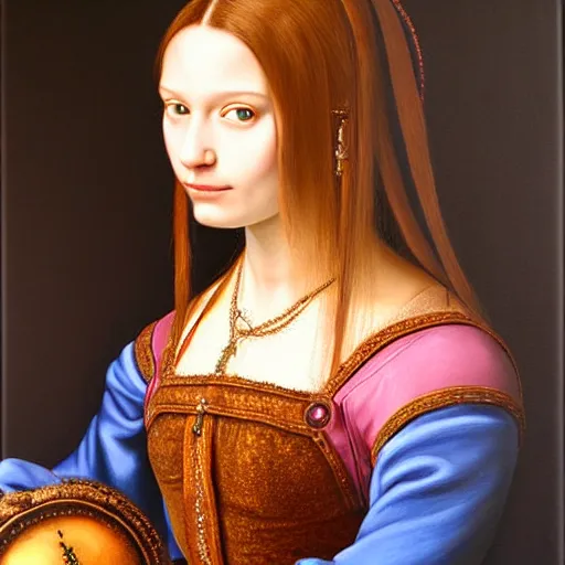 Image similar to ultra realistic portrait painting of female DJane MissK8, painted by Da Vinci