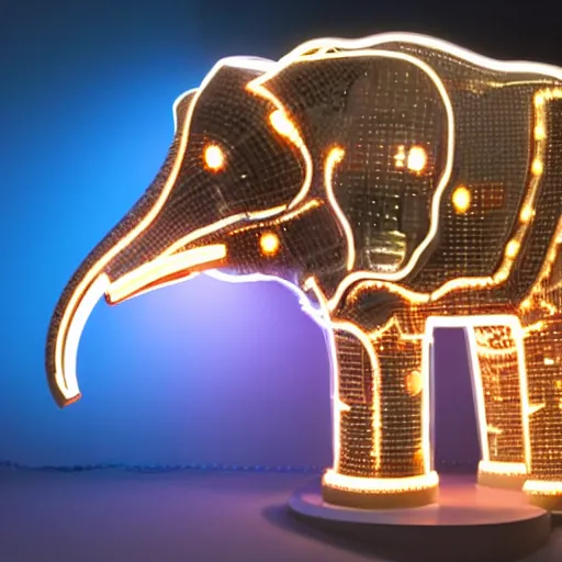 Image similar to a mechanical cybertronic elephant, glowing led tusks