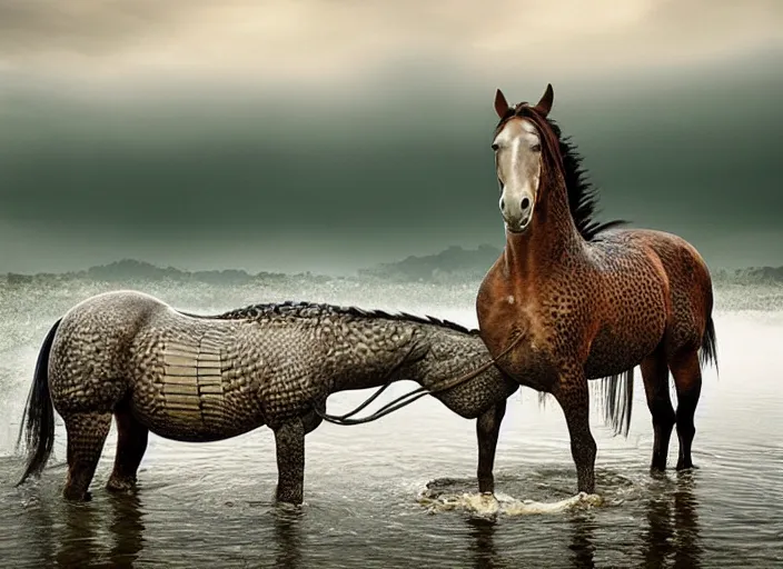 Image similar to horse with crocodile tail, national geographic photography