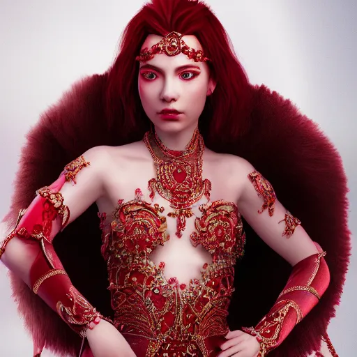 Image similar to portrait of wonderful princess of rubies with fair skin, ornate 8 k gorgeous intricate detailed, red accent lighting, dramatic cinematic light, award winning photography, octane render