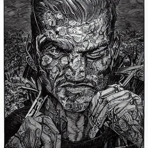 Image similar to Gigachad, by Q Hayashida, high quality, intricate line work, pen and ink