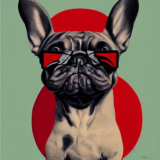 Image similar to a detailed and complex, highly detailed, concept art, soviet propaganda poster depicting a french bulldog. painting by irakli toidze